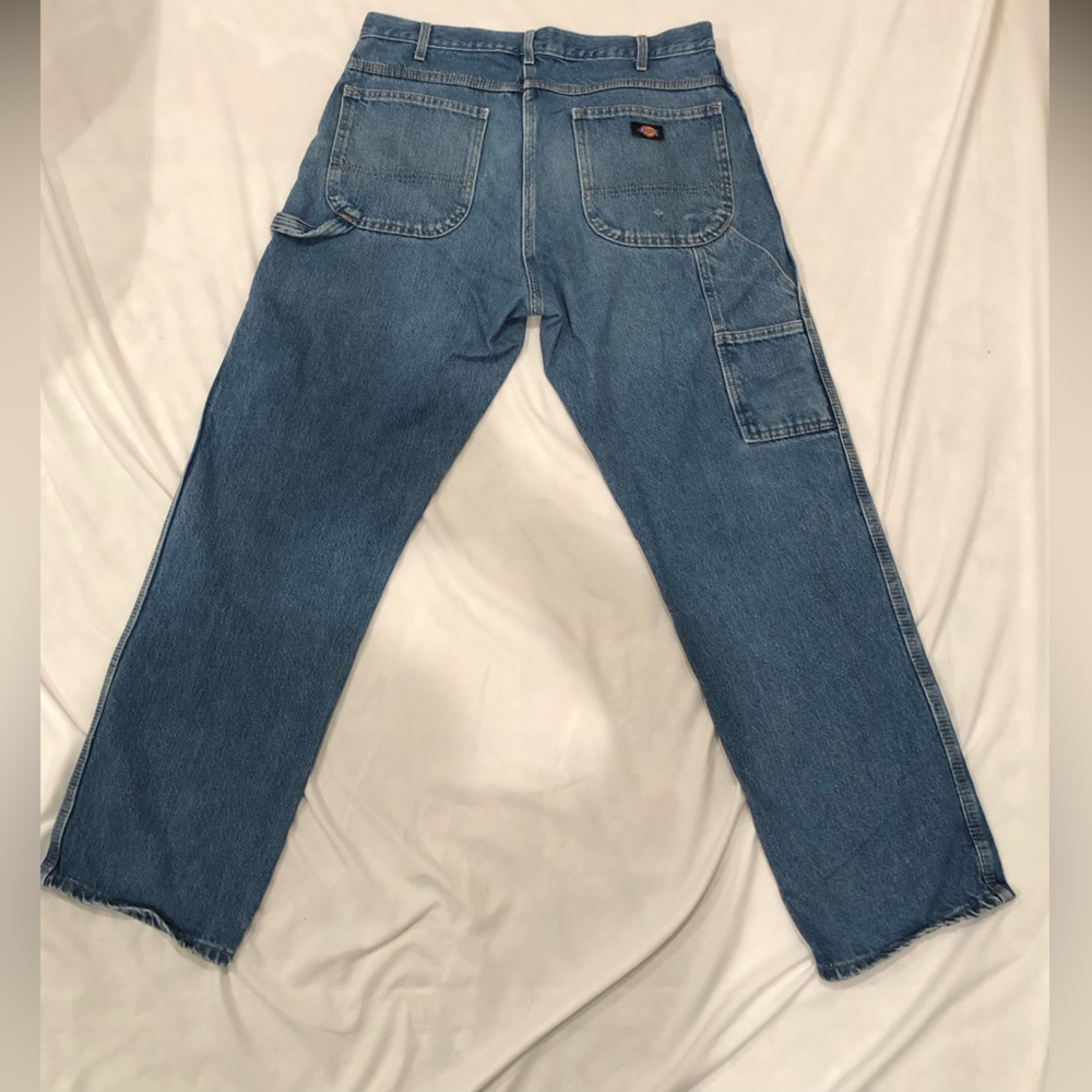 vtg DICKIES Distressed Denim Carpenter Baggy Jeans 34x32 workwear skater 90s 00s - Picture 5 of 10